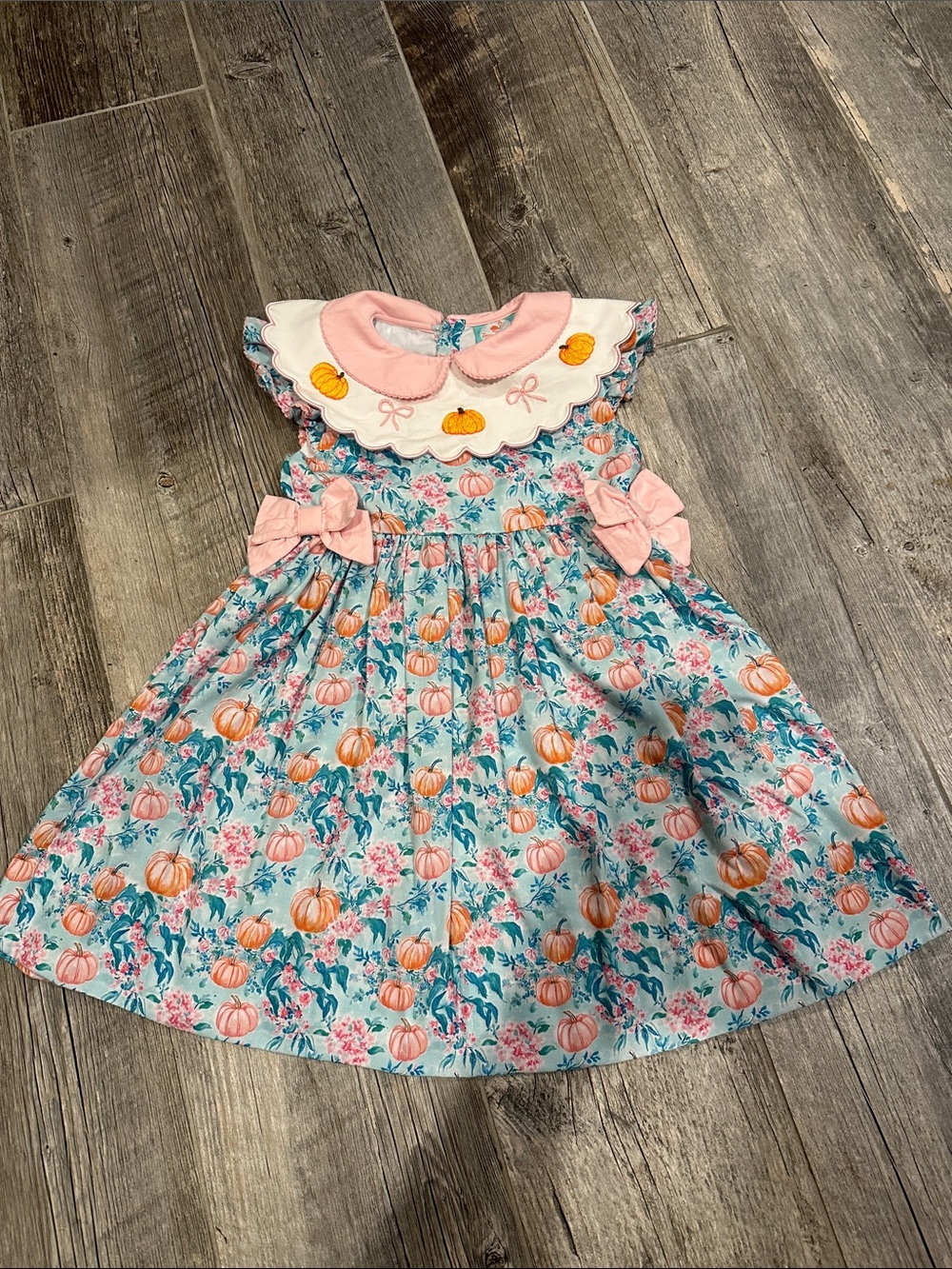 The Smocked Flamingo Boutique Embroidered Collar Fall Pumpkin Dress